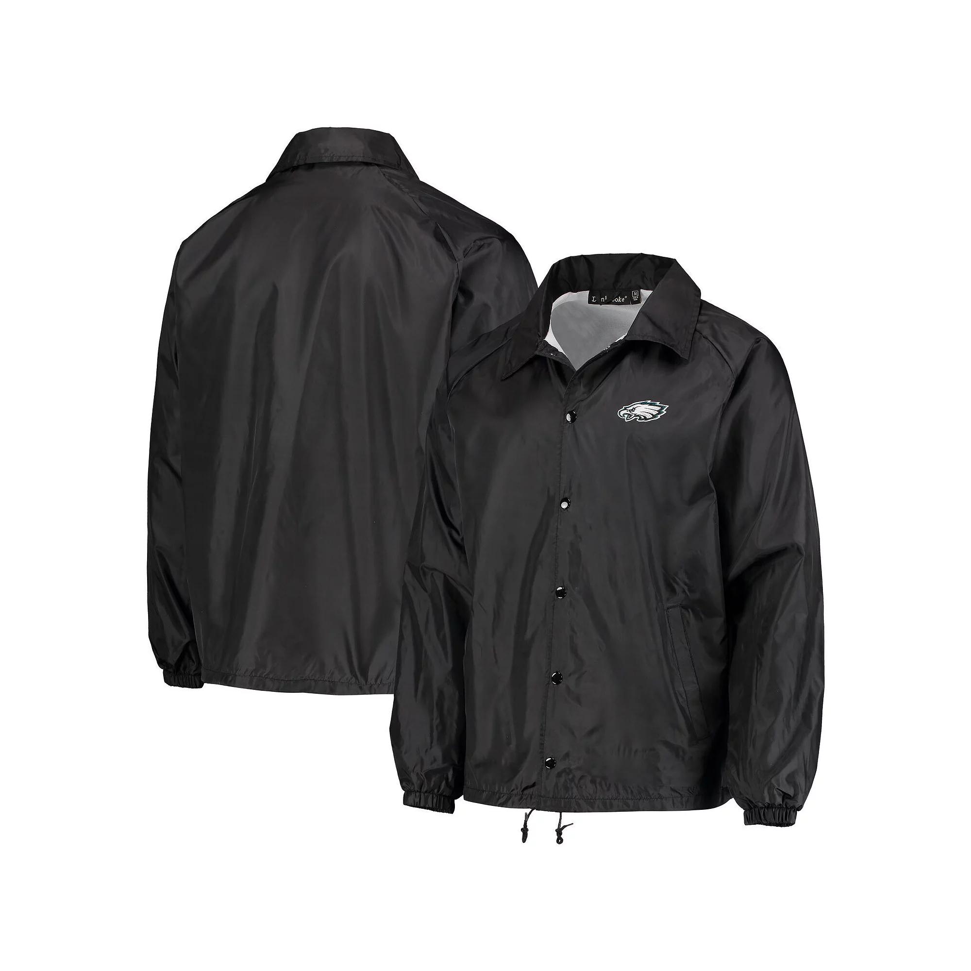 Men's Black Philadelphia Eagles Coaches Classic Raglan Full-Snap Windbreaker Jacket,  Product Image