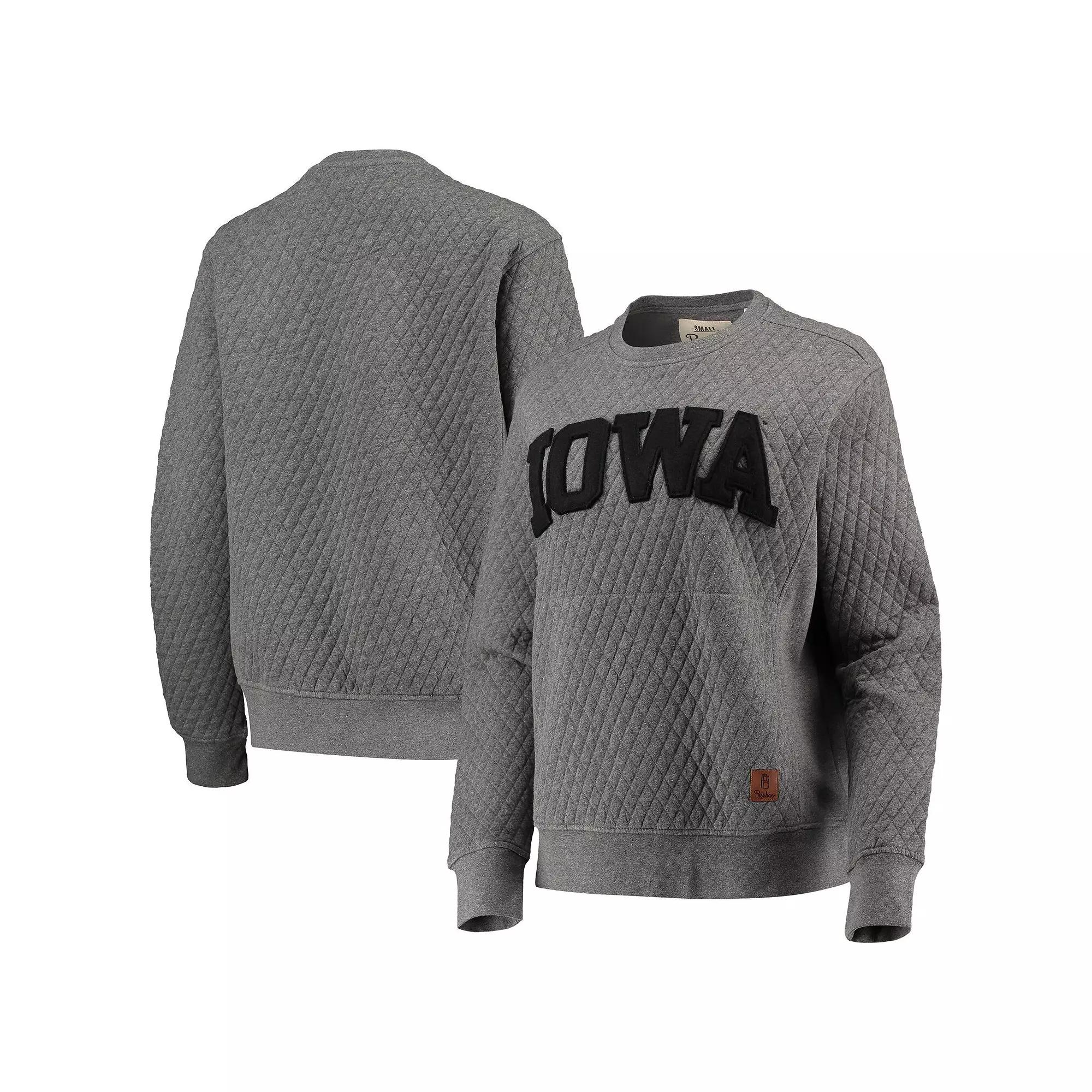 Women's Pressbox Heather Charcoal Iowa Hawkeyes Moose Quilted Pullover Sweatshirt,  Product Image