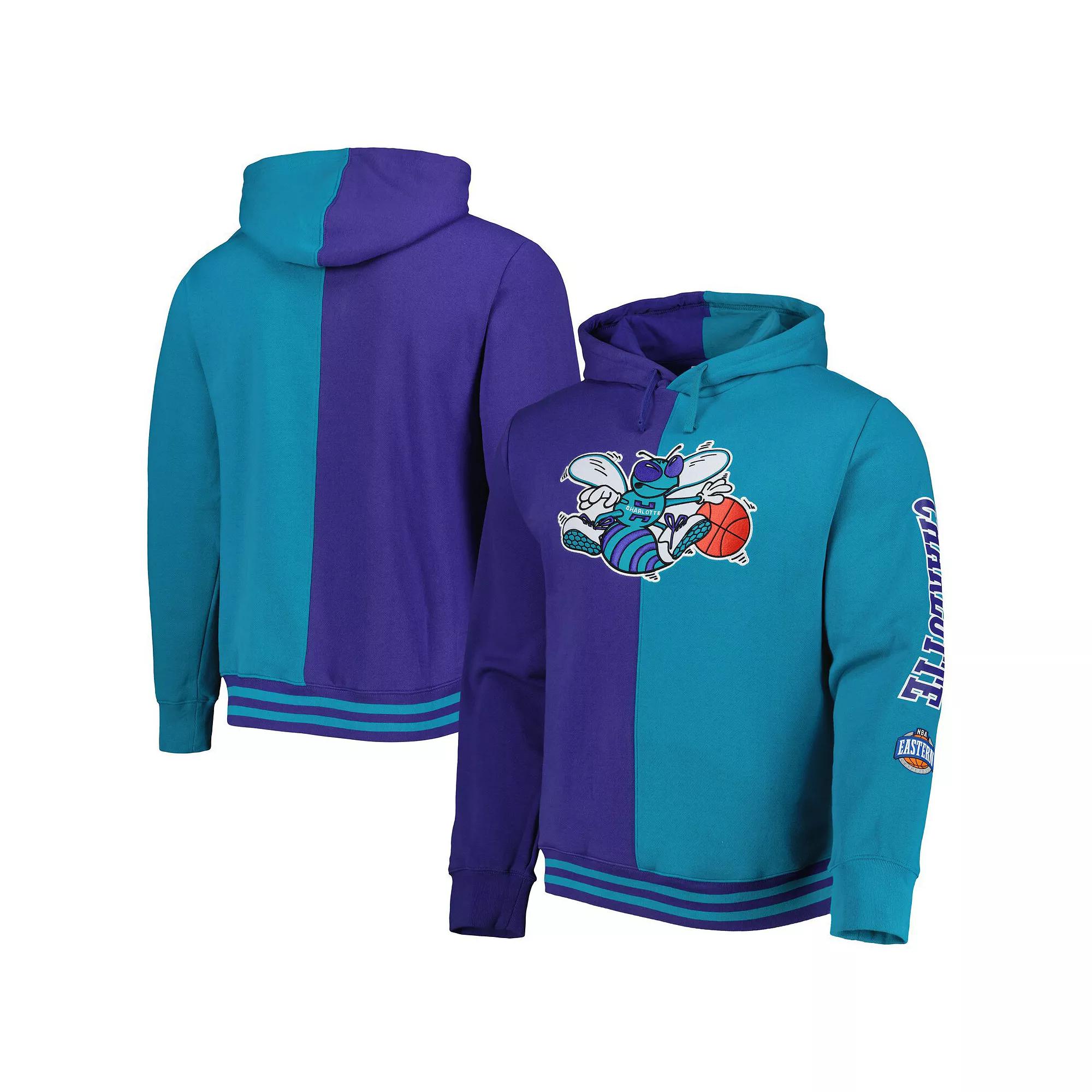 Men's Mitchell & Ness Purple/Teal New Orleans Hornets Big & Tall Hardwood Classics Split Pullover Hoodie,  Product Image