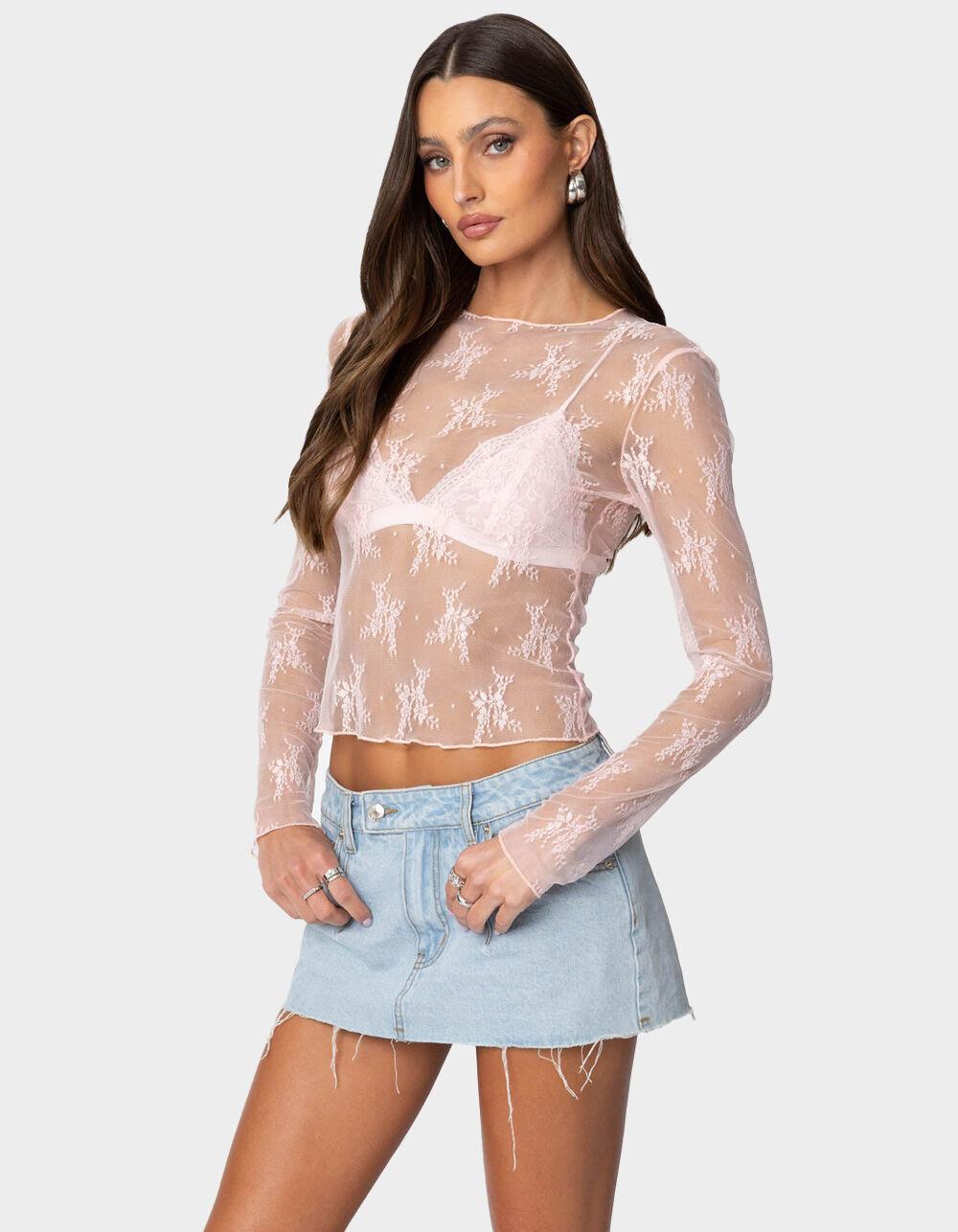 EDIKTED Lise Sheer Lace Top - LIGHT PINK Product Image