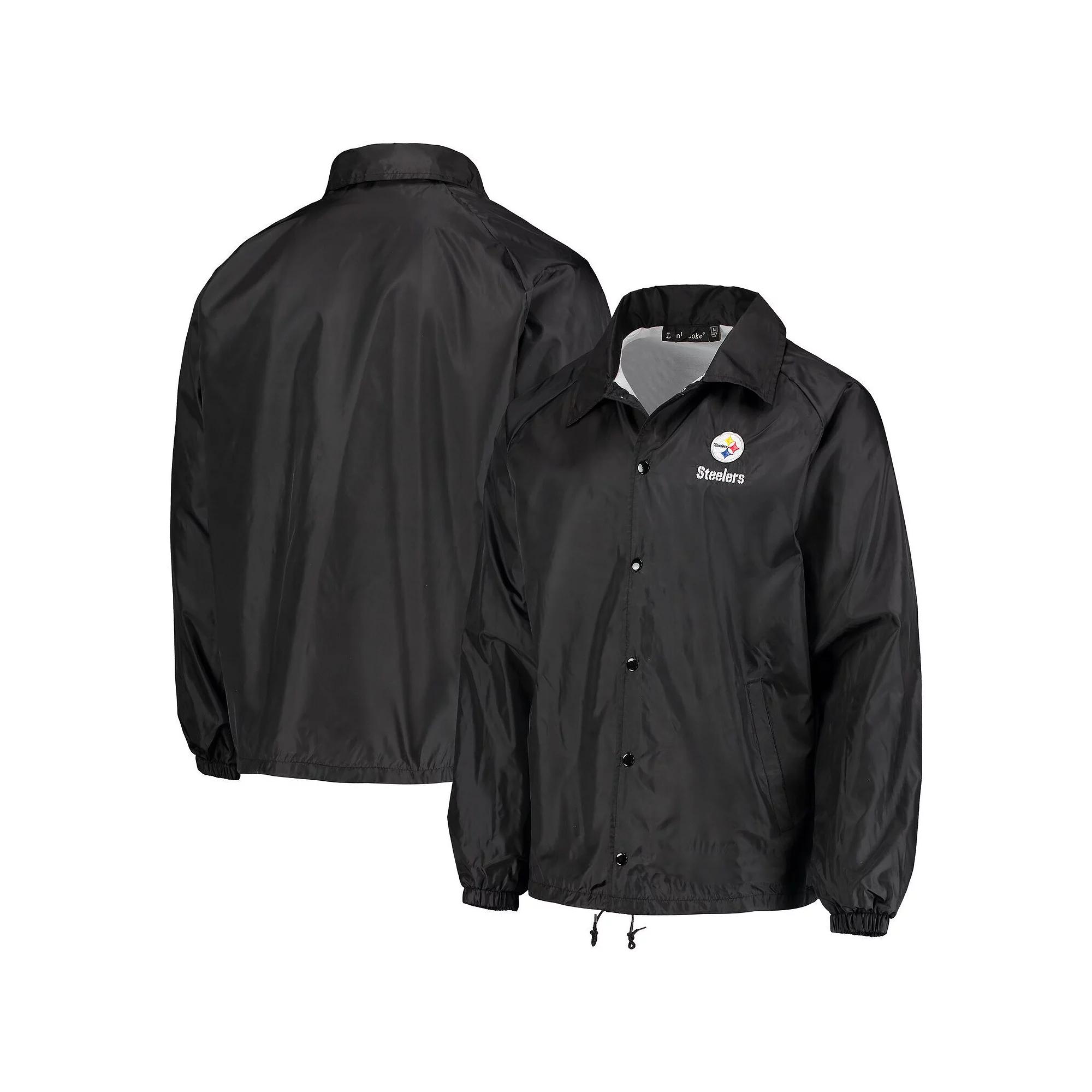 Men's Black Pittsburgh Steelers Coaches Classic Raglan Full-Snap Windbreaker Jacket,  Product Image