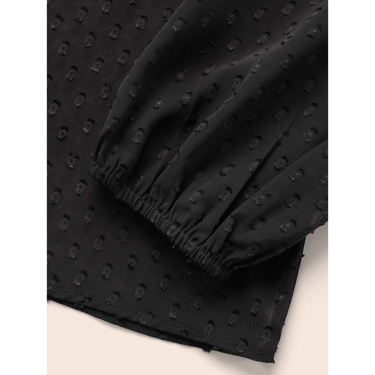 Plus Size Black Appliques Mesh Round Neck Lantern Sleeve Blouse Women Elegant Long Sleeve Round Neck Everyday Blouses BloomChic 22-24/3X Product Image