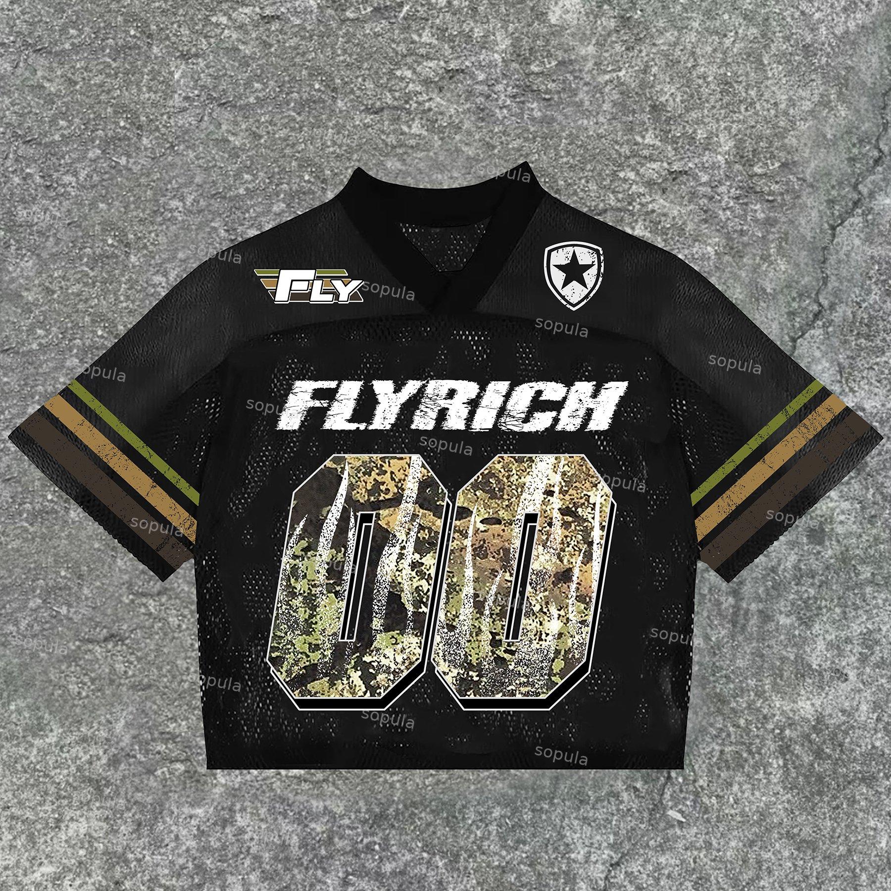 Sopula Fly Rich No.00 Graphic Blokecore Blokette V-Neck T-Shirt Product Image