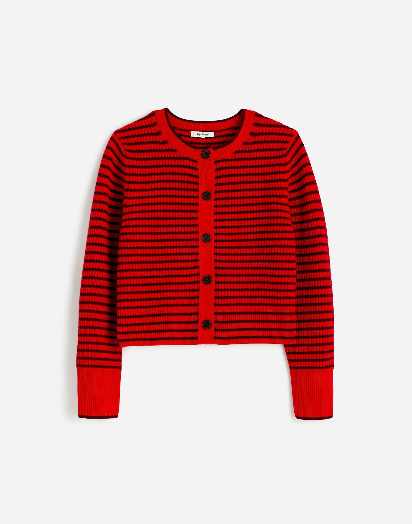 Waffle-Knit Wool Cardigan in Stripe Product Image
