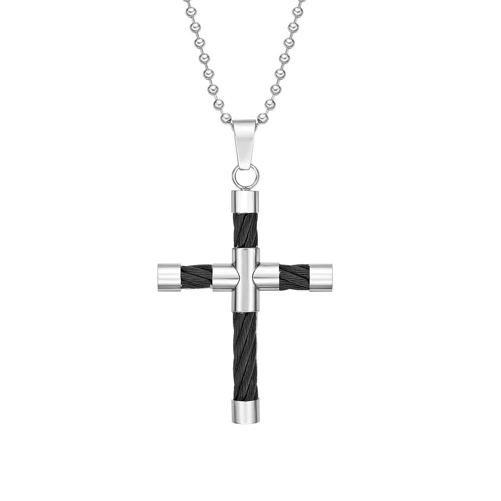 Men's LYNX Stainless Steel Cable Cross Pendant Necklace, Size: 22", Two Tone Product Image