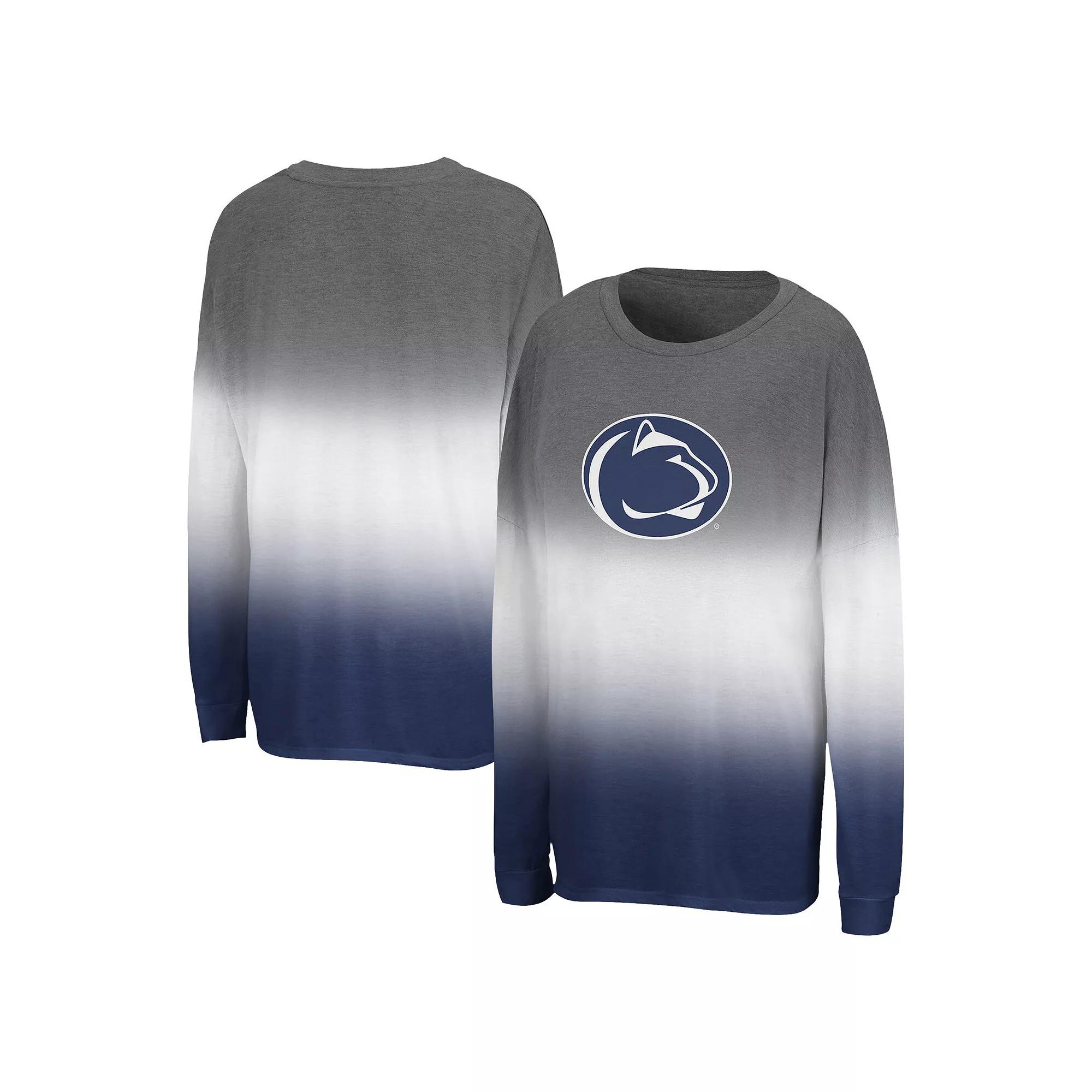 Women's Colosseum Gray Penn State Nittany Lions Winkle Dip Dye Long Sleeve T-Shirt, Size: Large, Grey Product Image