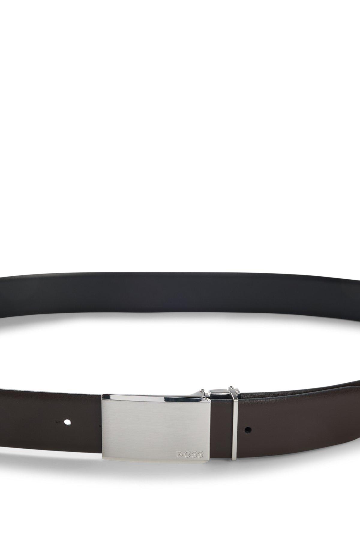 Reversible Italian-leather belt with pin and plaque buckles Product Image