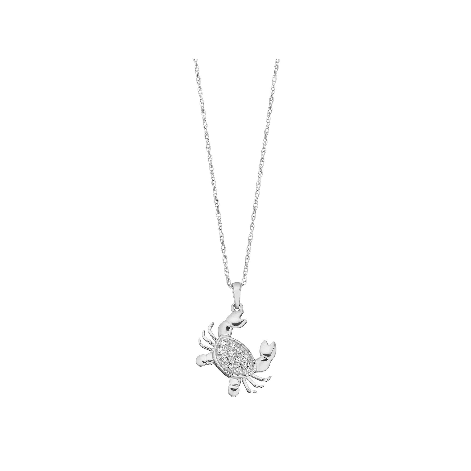 Sterling Silver 1/10 Carat T.W. Diamond Crab Pendant Necklace, Women's Product Image