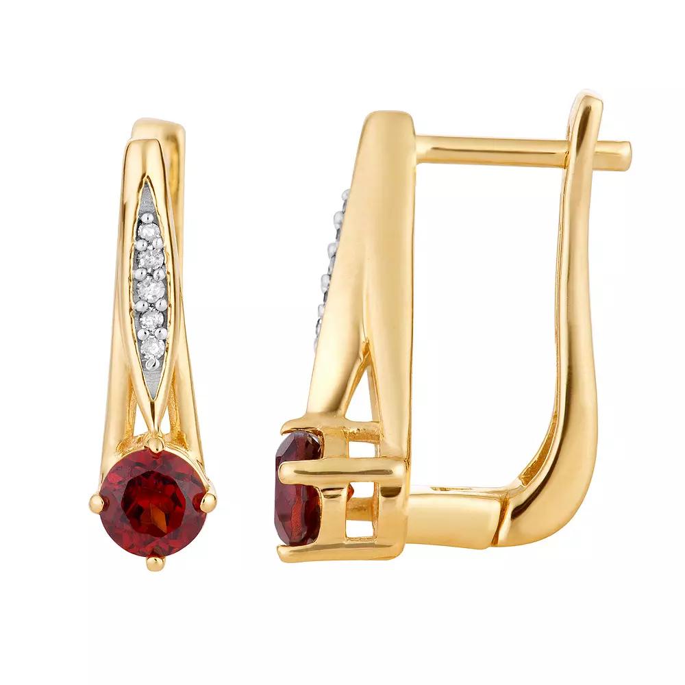 10k Gold Garnet & Diamond Accent Latch Back Earrings, Women's Product Image
