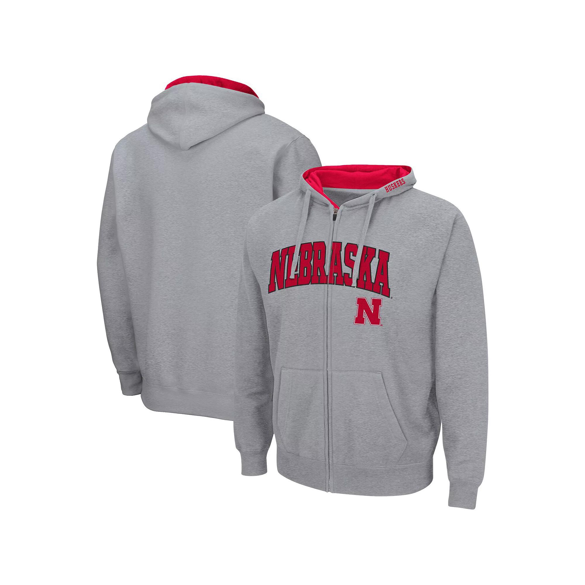 Men's Colosseum Heathered Gray Nebraska Huskers Arch & Logo 3.0 Full-Zip Hoodie,  Product Image