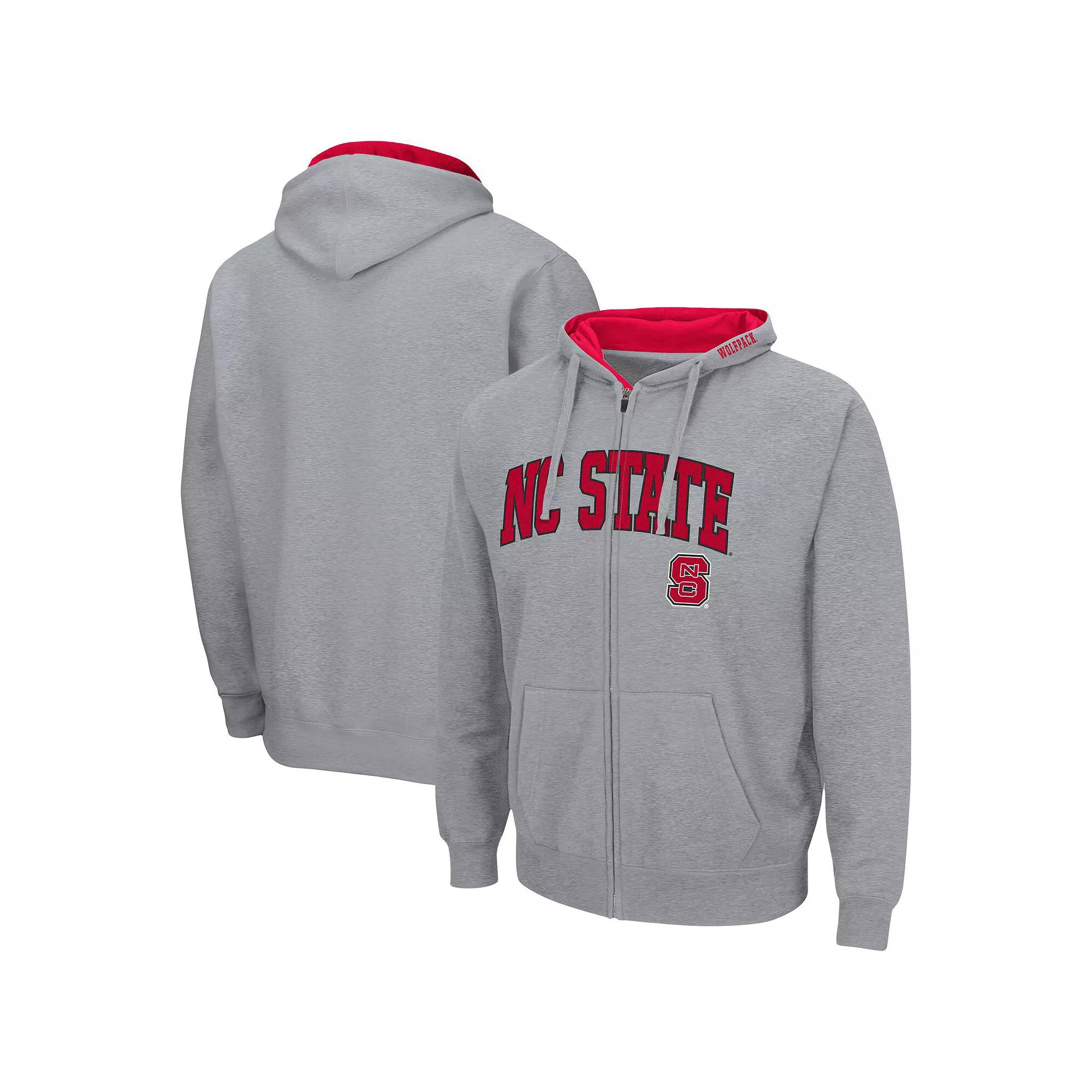Men's Colosseum Heathered Gray NC State Wolfpack Arch & Logo 3.0 Full-Zip Hoodie,  Product Image