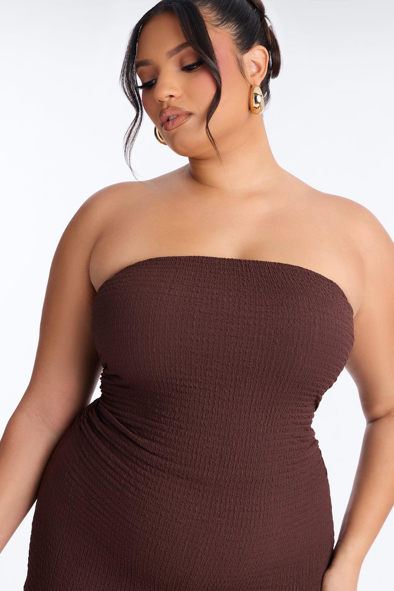 Ari Asymmetrical Strapless Jumpsuit - Chocolate Female Product Image