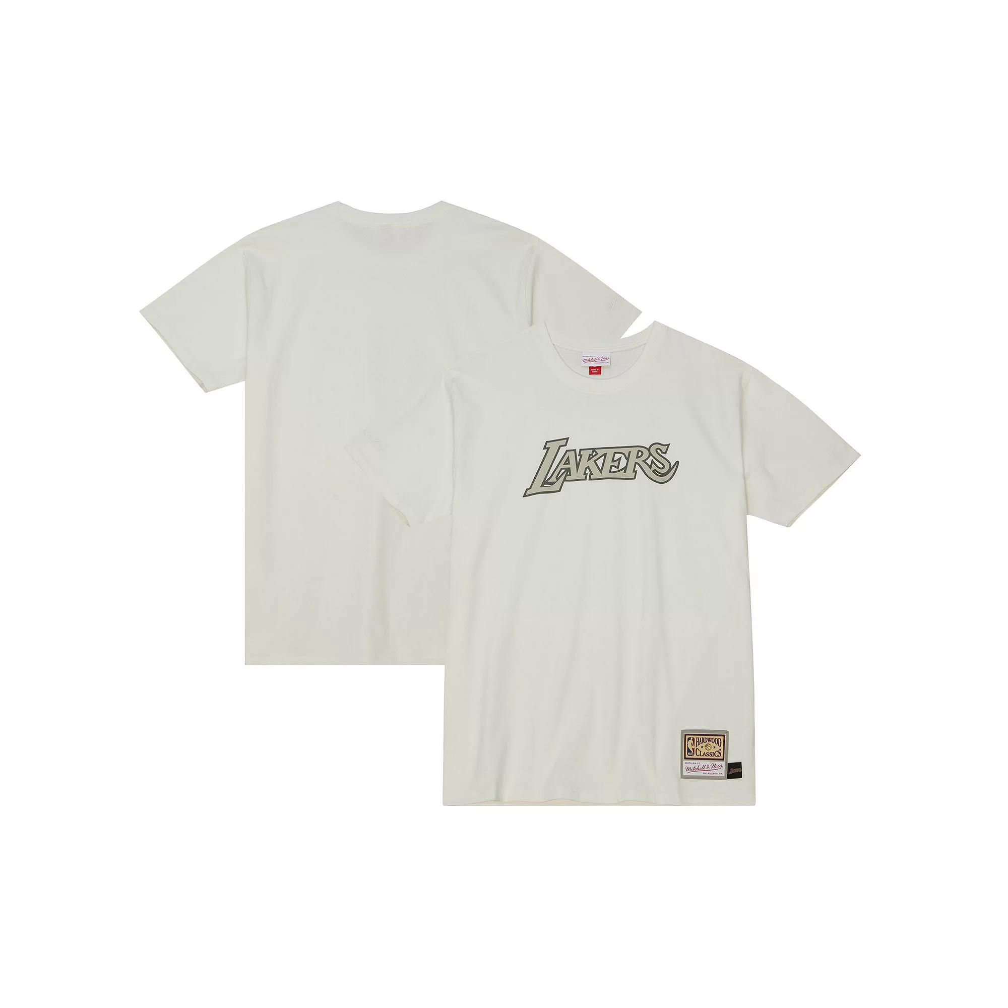 Men's Mitchell & Ness  Cream Los Angeles Lakers Hardwood Classics T-Shirt, Size: Large, Beige Product Image