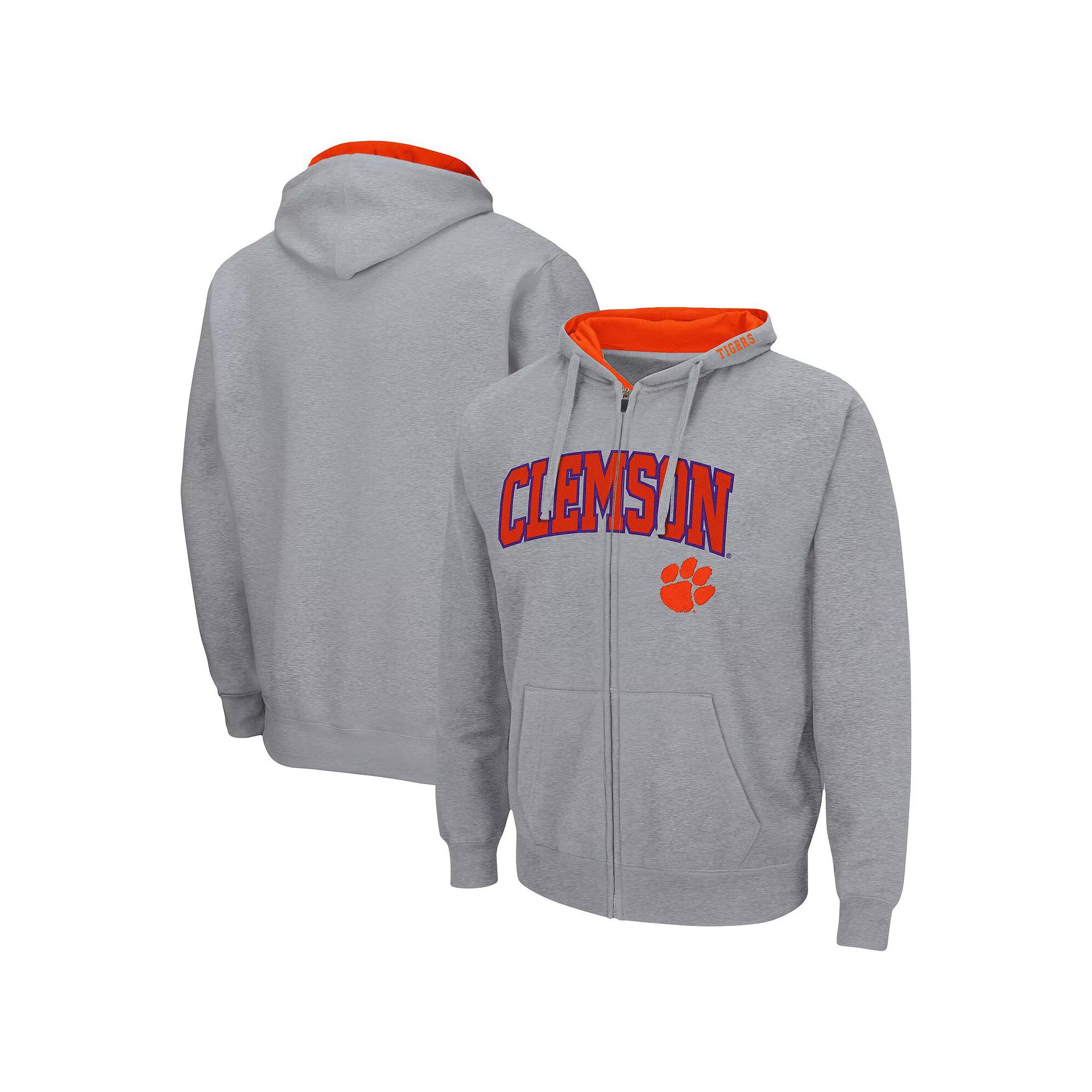 Men's Colosseum Heathered Gray Clemson Tigers Arch & Logo 3.0 Full-Zip Hoodie,  Product Image