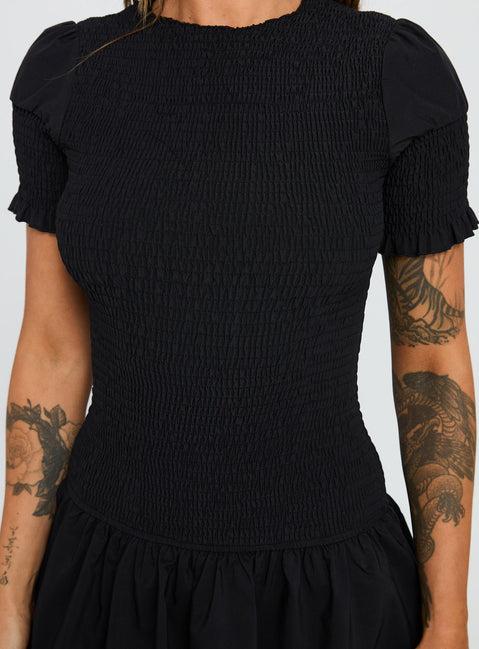 Laurita Shirred Mini Dress Black Product Image