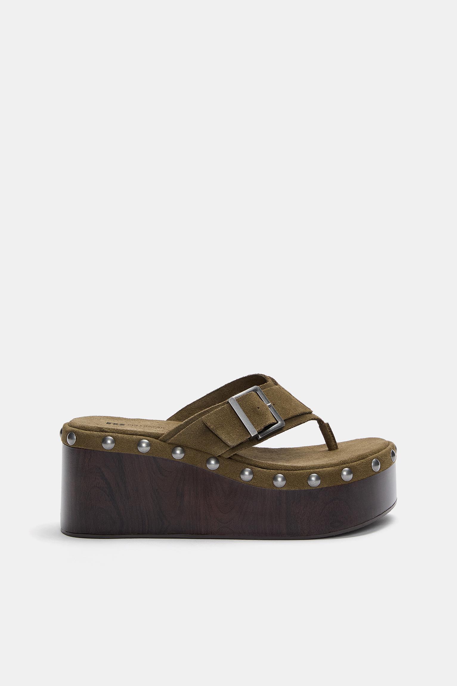 Studded leather wedge sandals Product Image