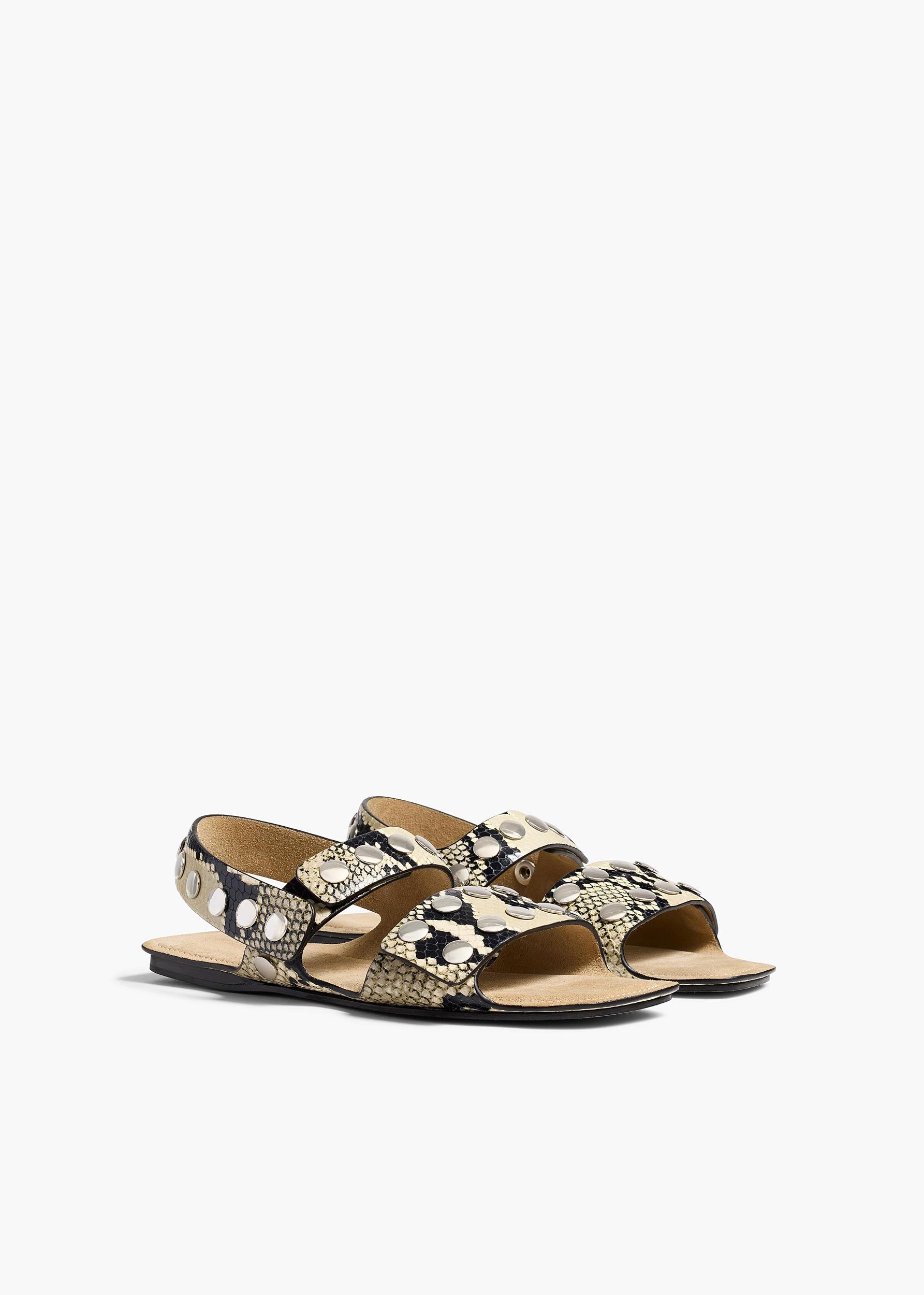 Boden Sandal in Natural Python-Embossed Leather with Silver Studs Product Image