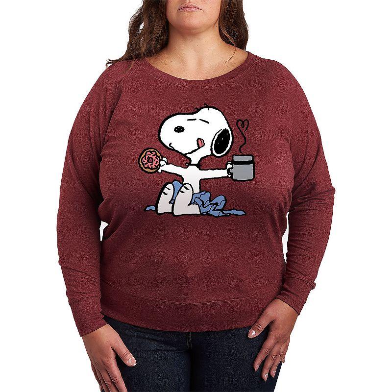 Women's Peanuts Donut Coffee Snoopy French Terry Long Sleeve Tee, Girl's,  Product Image