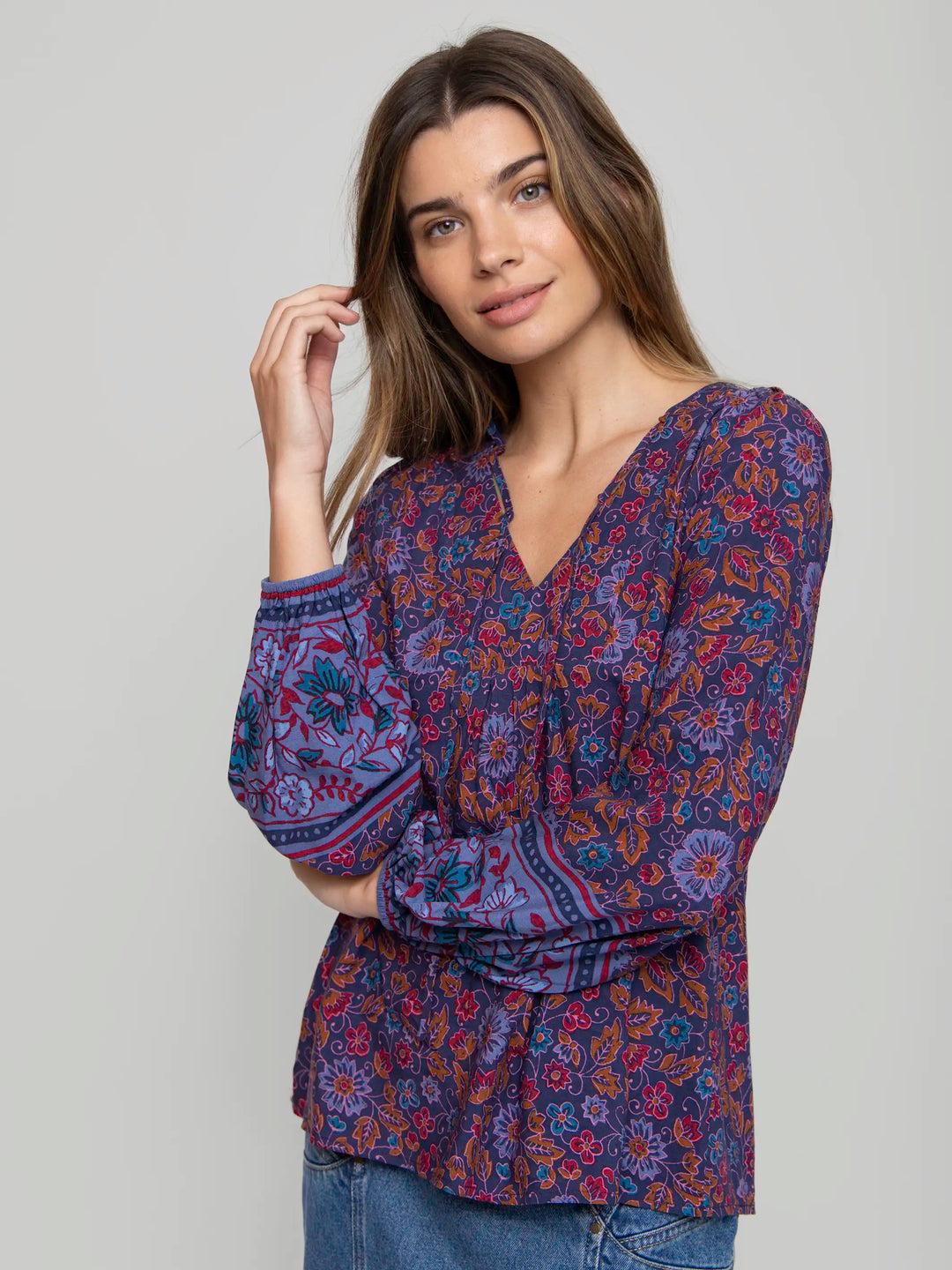 Rowan Top - Navy Red Feathers Product Image