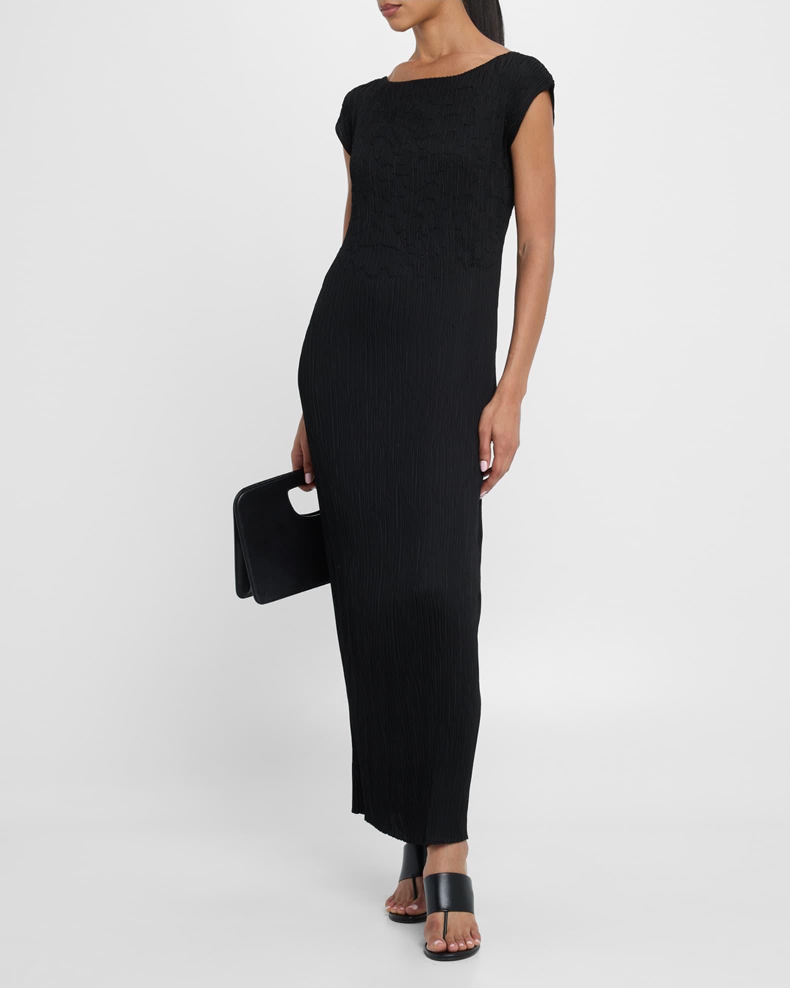 Cap-Sleeve Embroidered Plisse Maxi Dress Product Image