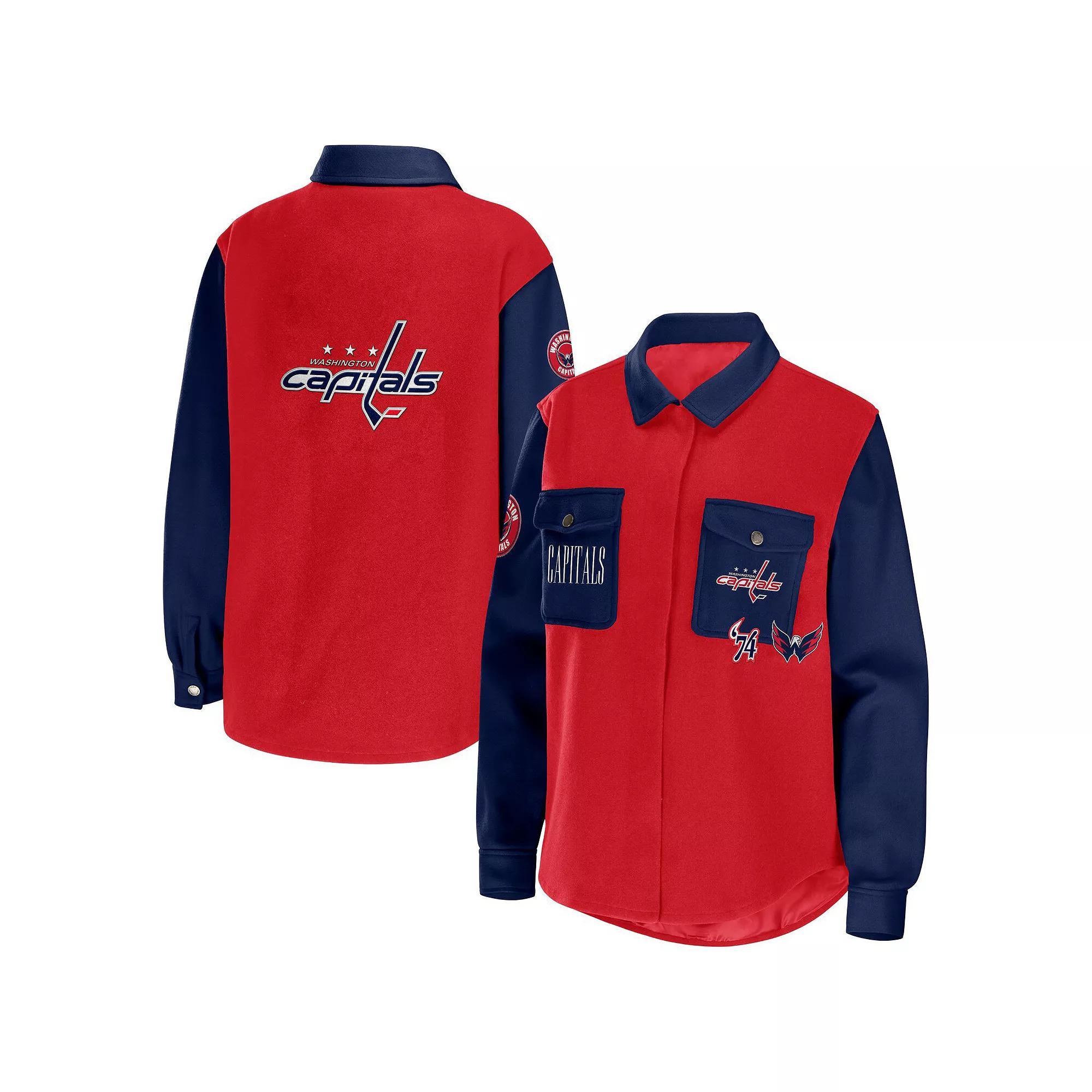 Women's WEAR by Erin Andrews Red/Navy Washington Capitals Colorblock Button-Up Shirt Jacket,  Product Image