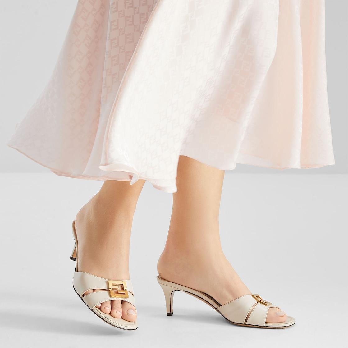 Fendi FFoldWhite leather medium-heeled sandals Product Image