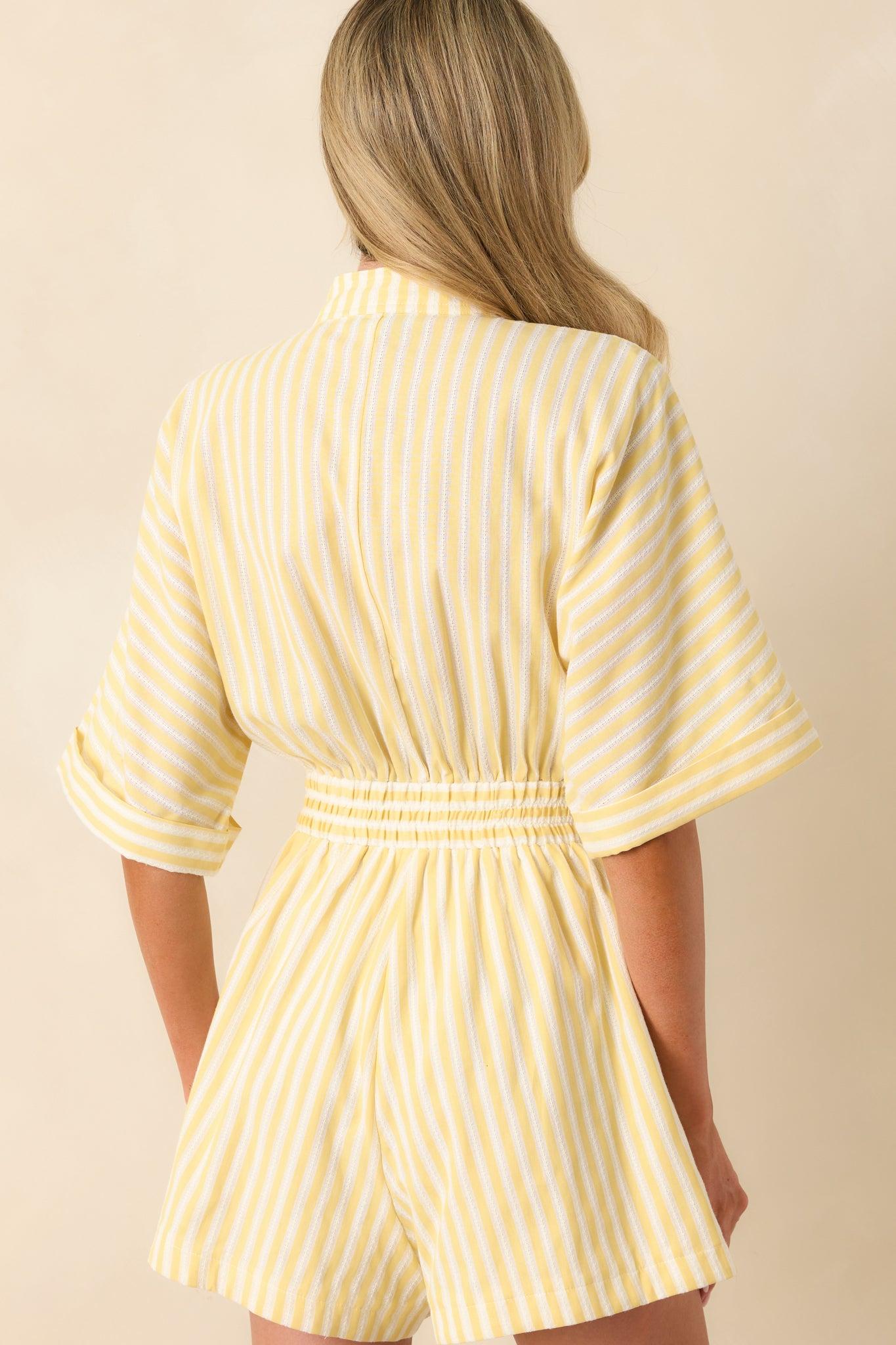 Prosperina Chloe Lemonade Yellow Stripe Cotton Romper Product Image