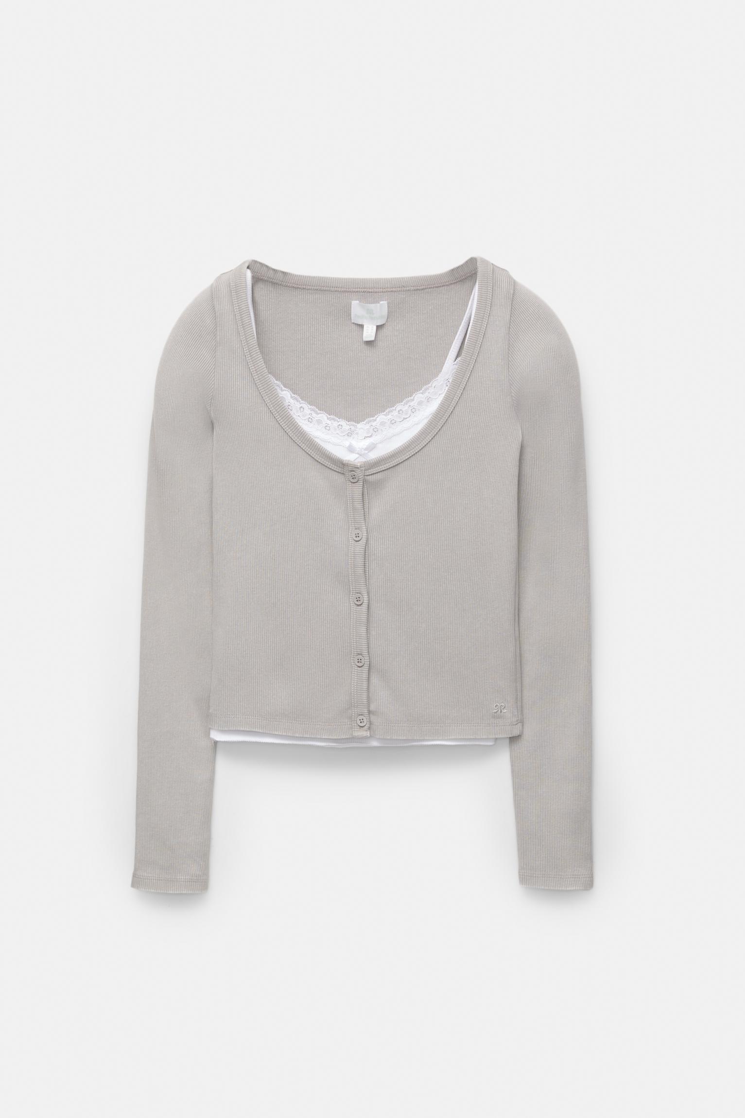 Ribbed T-shirt with buttons Product Image