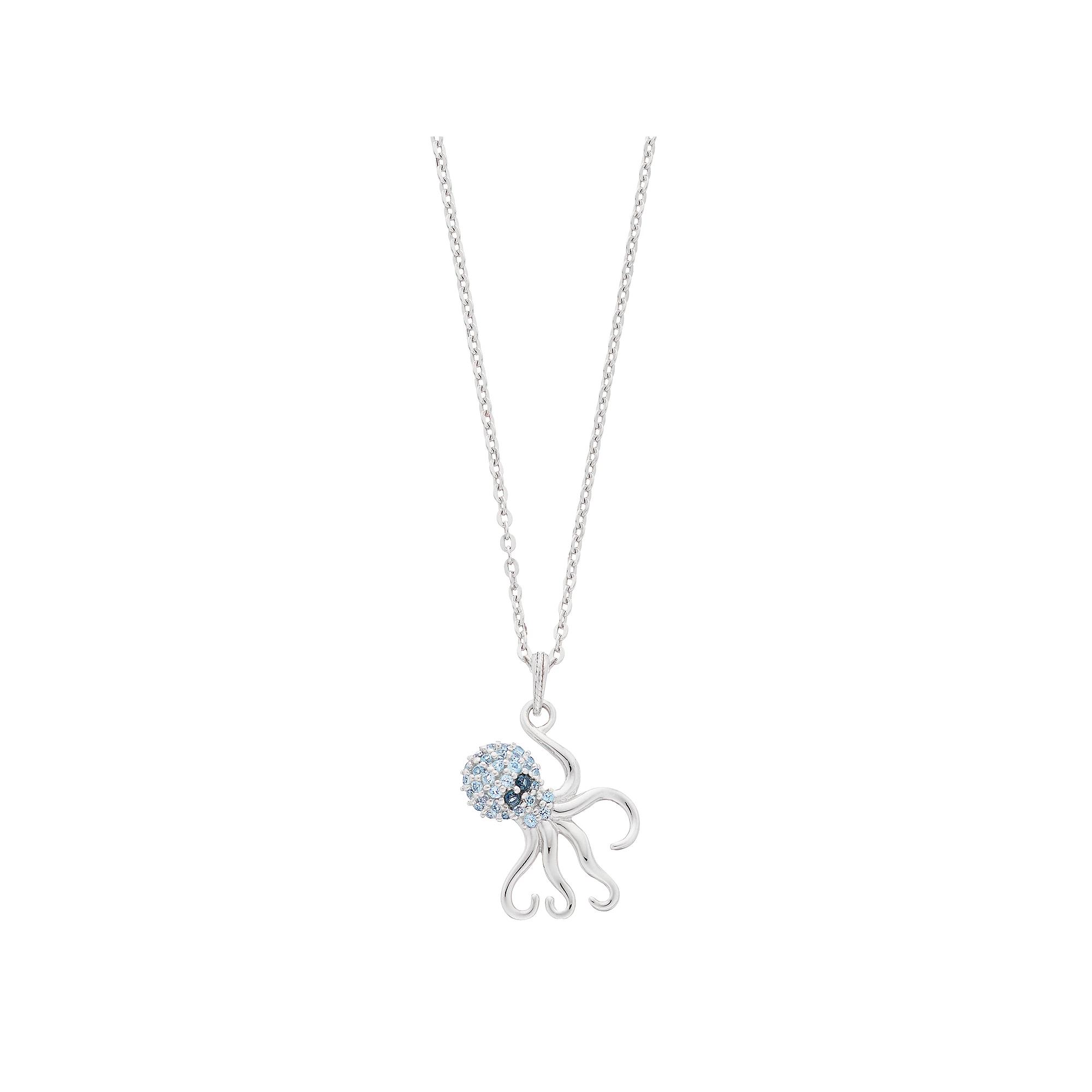 Sterling Silver Swiss Blue Topaz Octopus Pendant Necklace, Womens Product Image