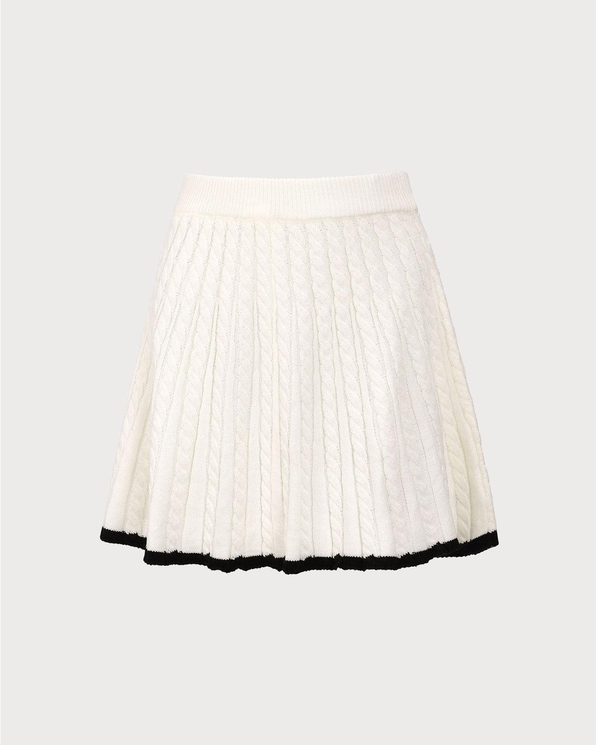 White Contrasting Knitted Mini Skirt Product Image