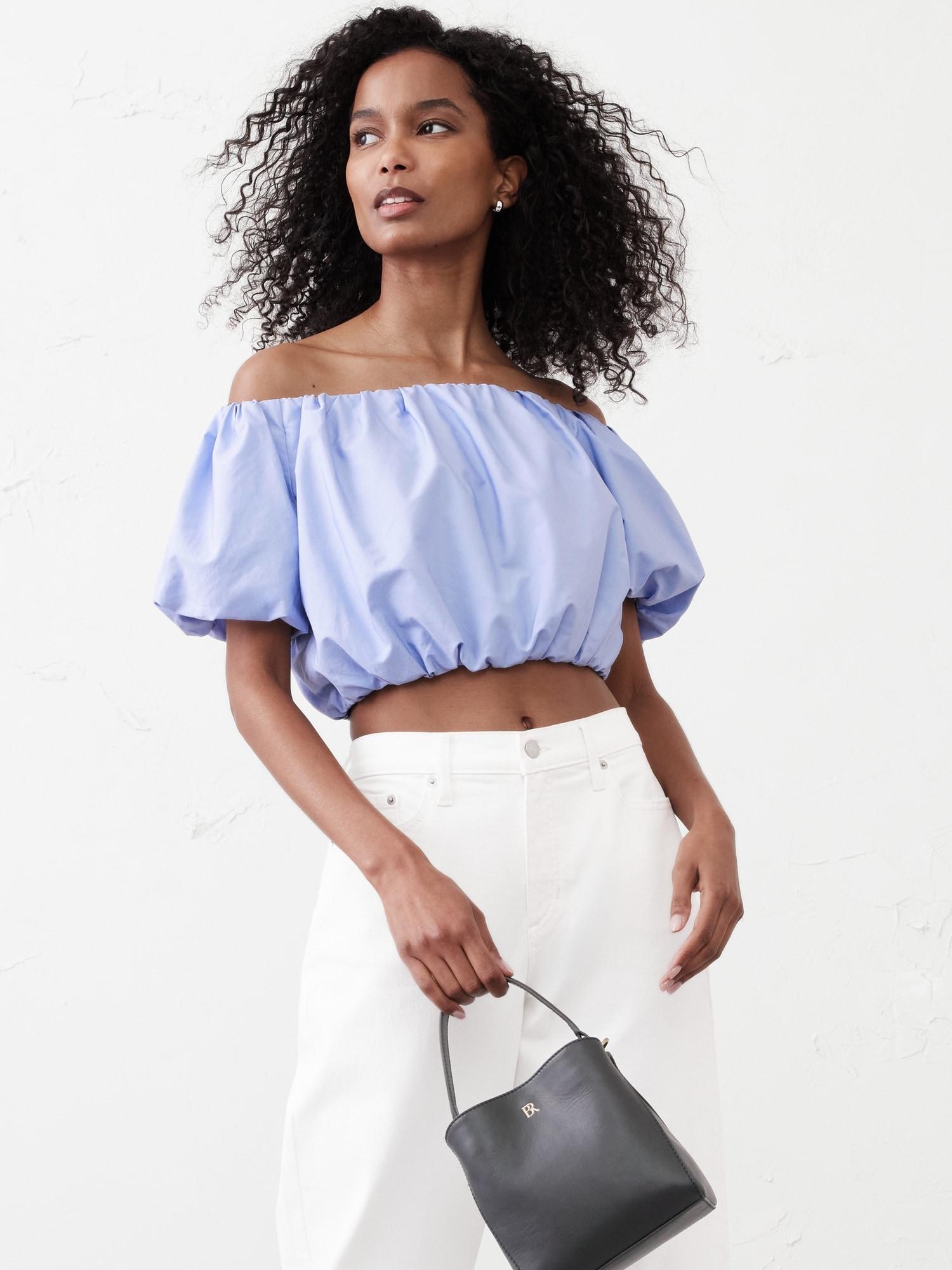 Bubble-Sleeve Cropped Top Product Image