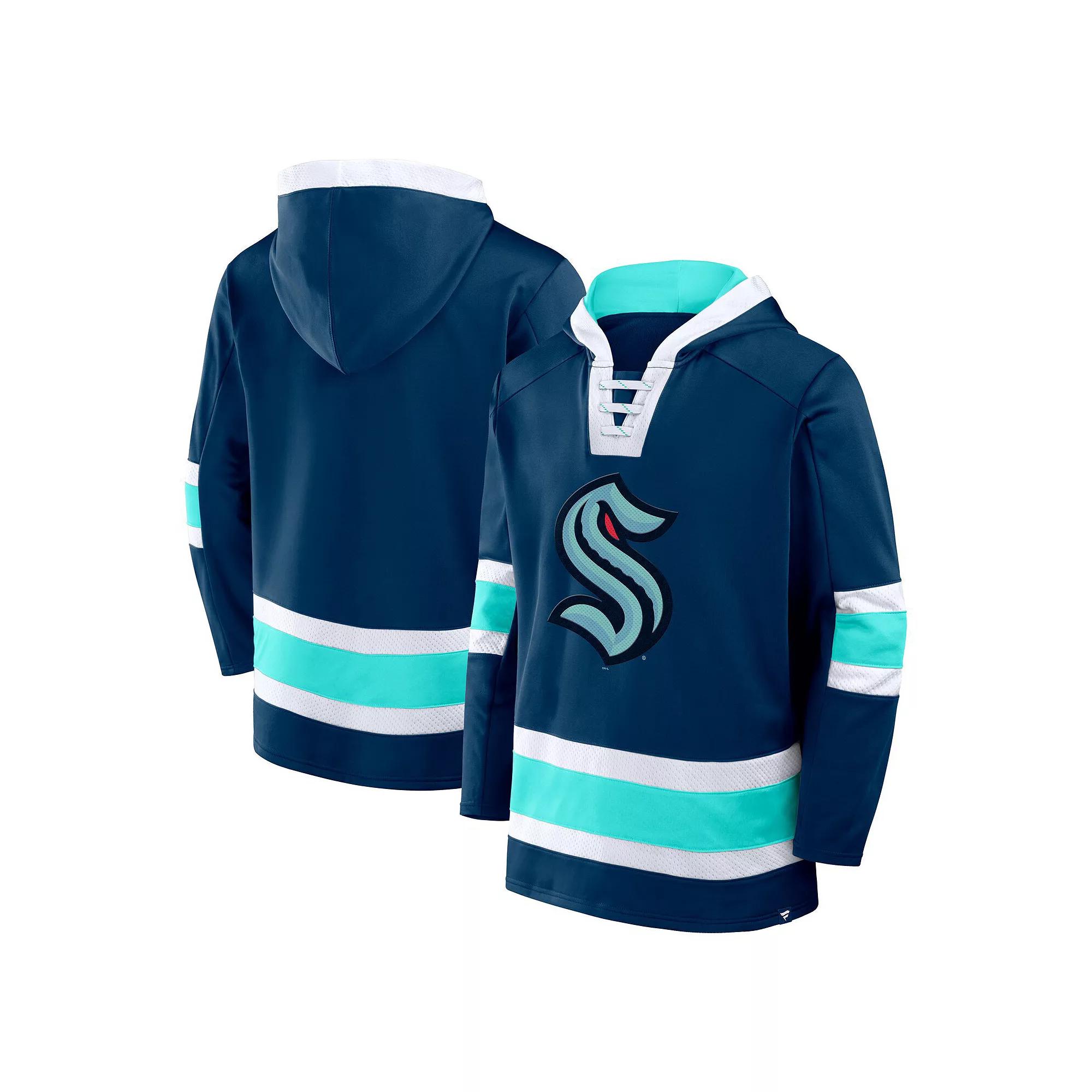 Men's Fanatics Deep Sea Blue Seattle Kraken Inside Line Fleece Pullover Hoodie,  Product Image