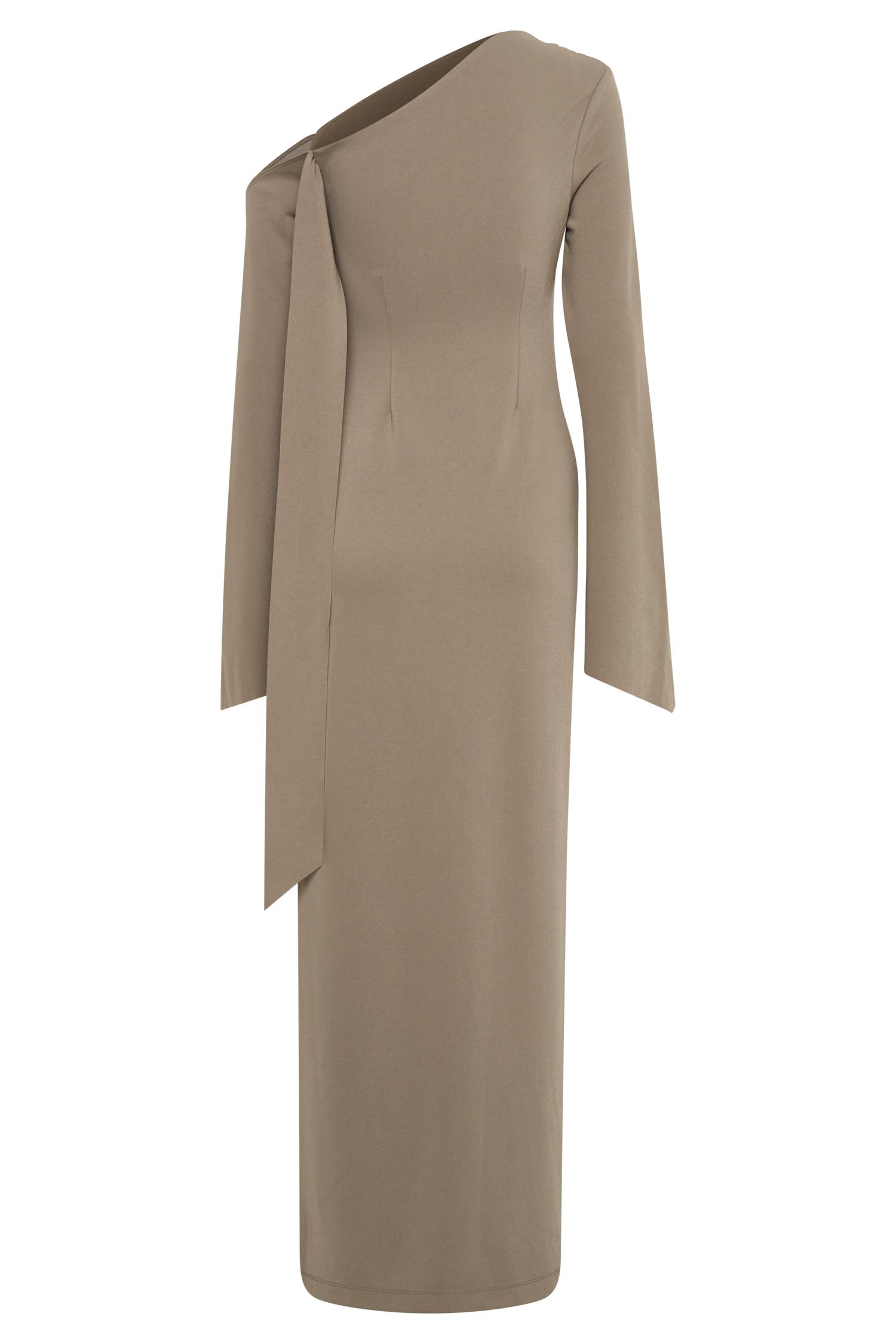 Nicola One Shoulder Crepe Maxi Dress - Mushroom Product Image