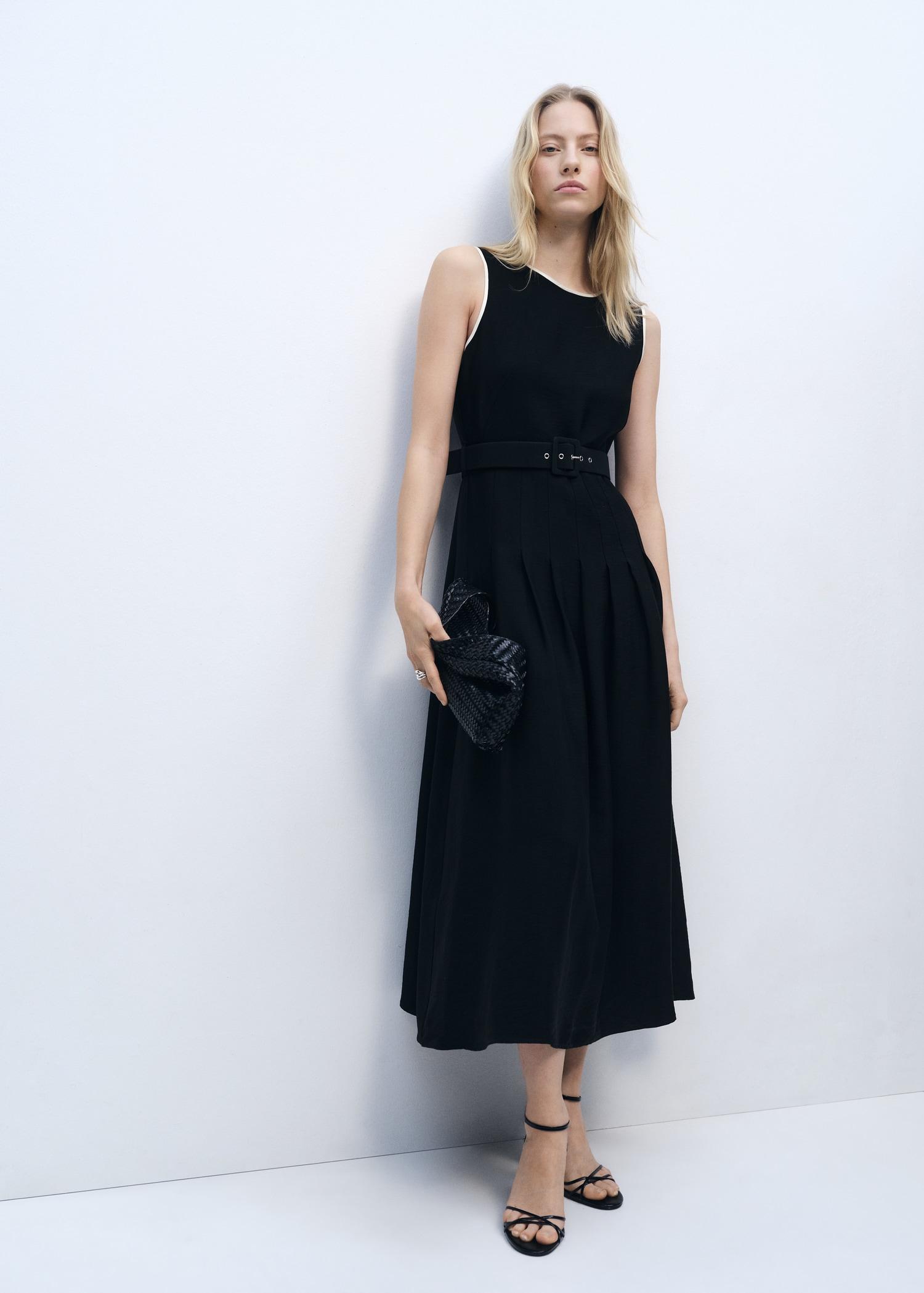 Flared midi-dress with belt - Women | MANGO USA Product Image