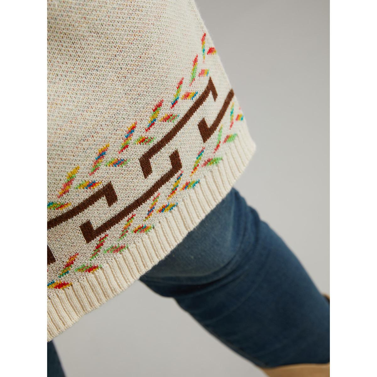 Plus Size Boho Geometric Print Open Front Cardigan Beige Women Casual Loose Long Sleeve Everyday Cardigans BloomChic 10/M Product Image