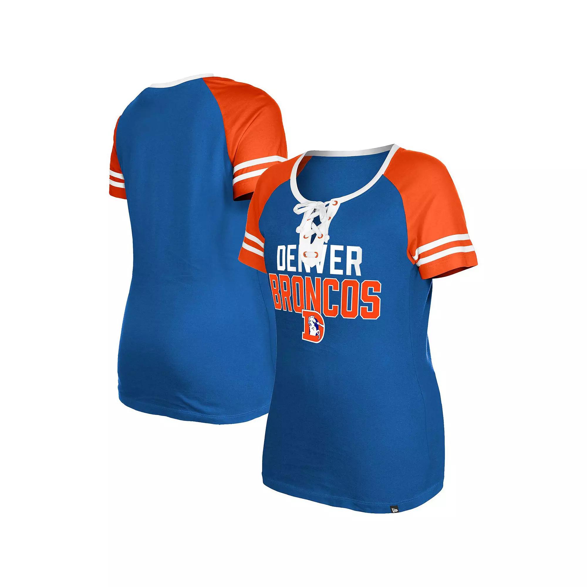 Women's New Era Royal Denver Broncos Throwback Raglan Lace-Up T-Shirt,  Product Image