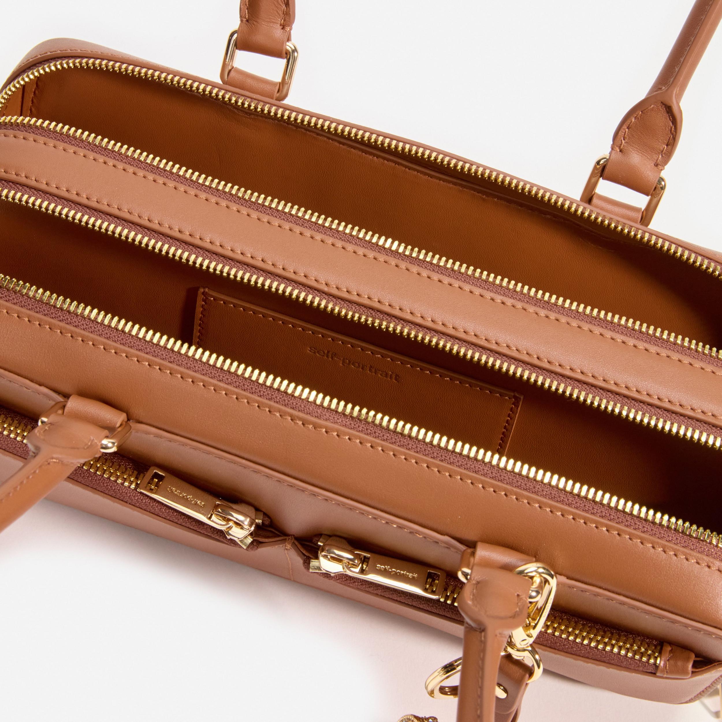 Tan Leather Baguette Shoulder Bag With Charm Product Image