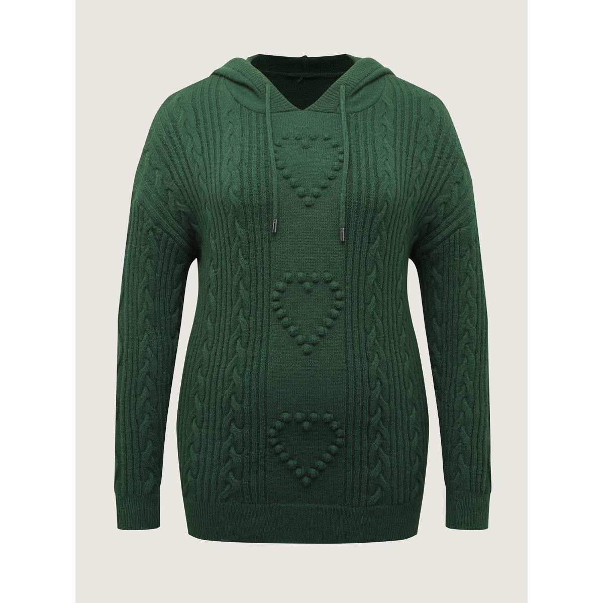 Plus Size Stretchy Textured Hooded Drawstring Pullover DarkGreen Women Leisure Loose Long Sleeve Hooded Casual Pullovers BloomChic 22-24/3X Product Image