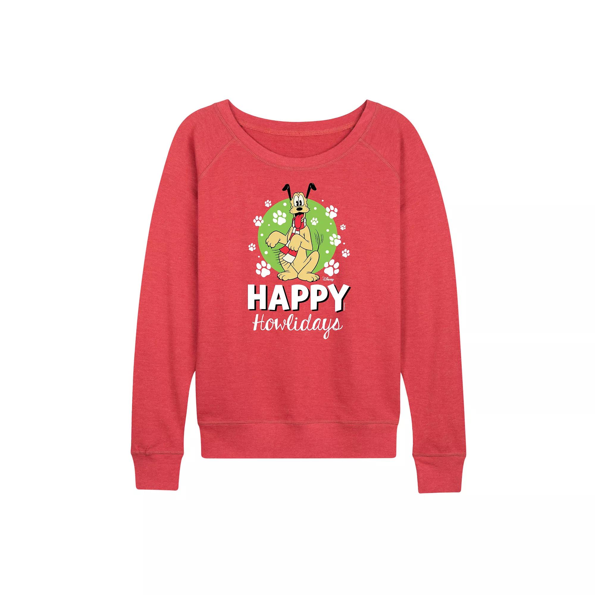 Disney's Pluto Women's Happy Howlidays French Terry Long Sleeve Tee,  Product Image