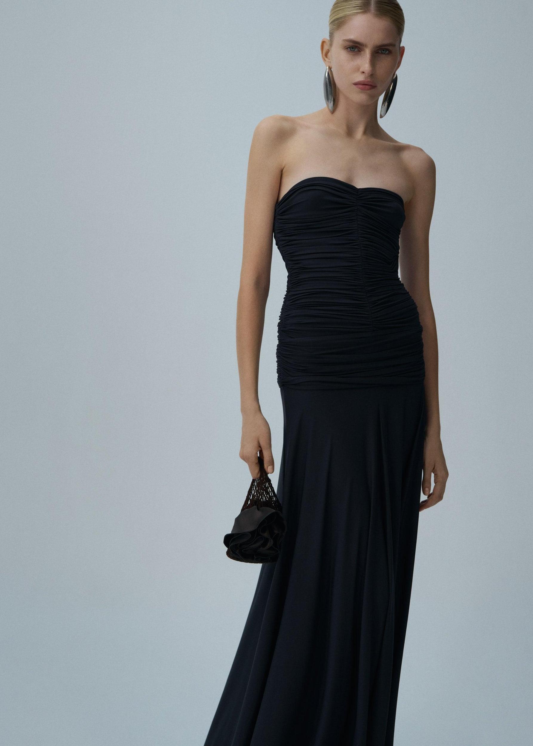 Strapless cupro midi dress in grey Product Image