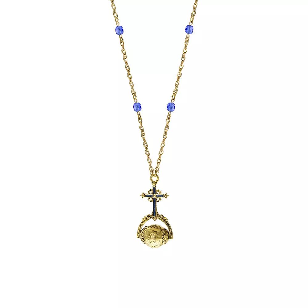 Symbols of Faith 14k Gold Dipped Blue Cross Hail Mary Spinner Necklace, Womens Product Image