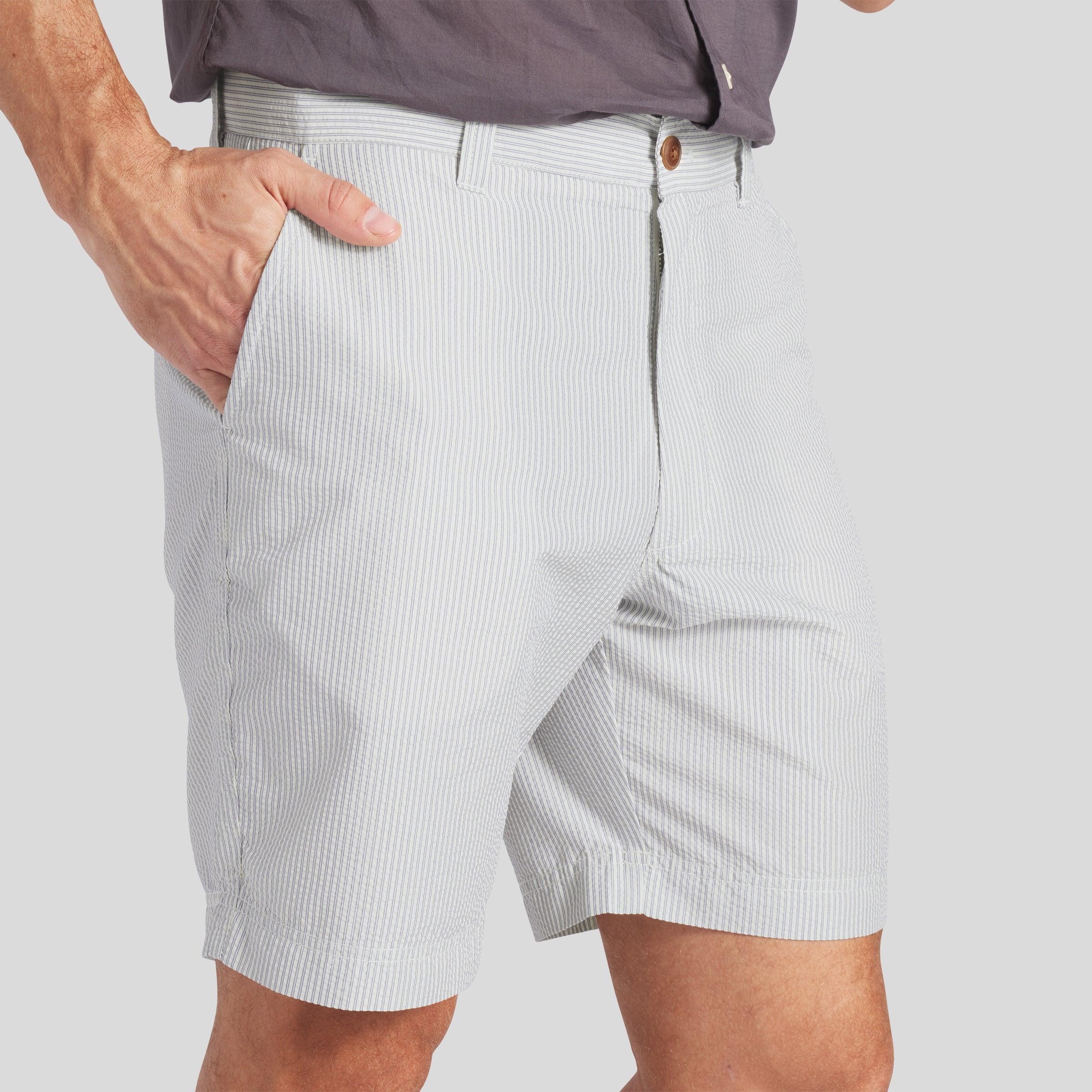Seersucker Drawcord Shorts - Cream Blue Stripe * Product Image