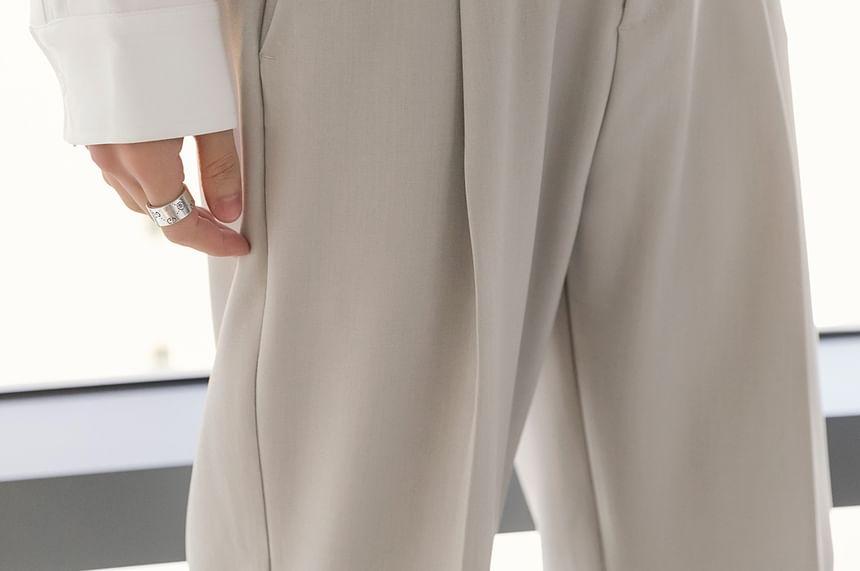 Mid Rise Plain Straight Leg Dress Pants Product Image