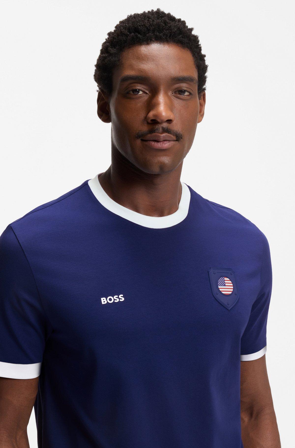 Striped-trim polo shirt in mercerised cotton Product Image