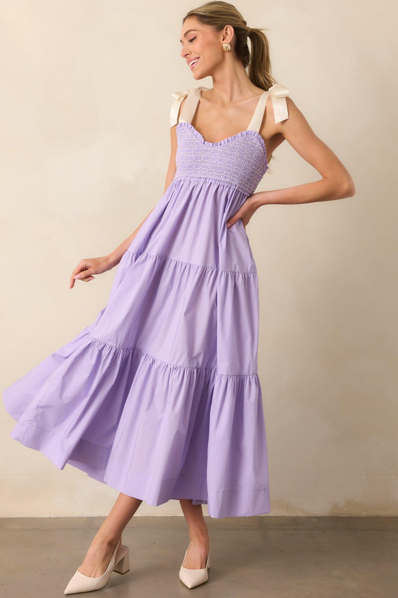 The Felicity Lavender Cotton Midi Dress Product Image