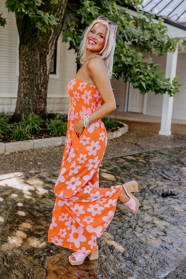 Loft Party Smocked Floral Jumpsuit in Orange Product Image