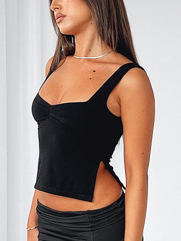Low Cut Sleeveless Sweetheart Neck Cropped Tank Top Product Image