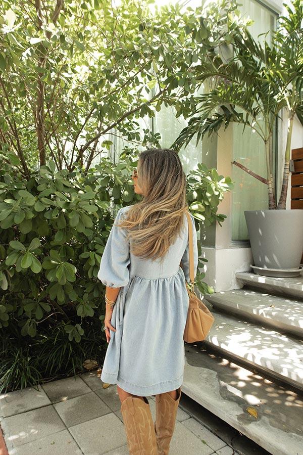 Denim Button Detail Babydoll Mini Dress Product Image