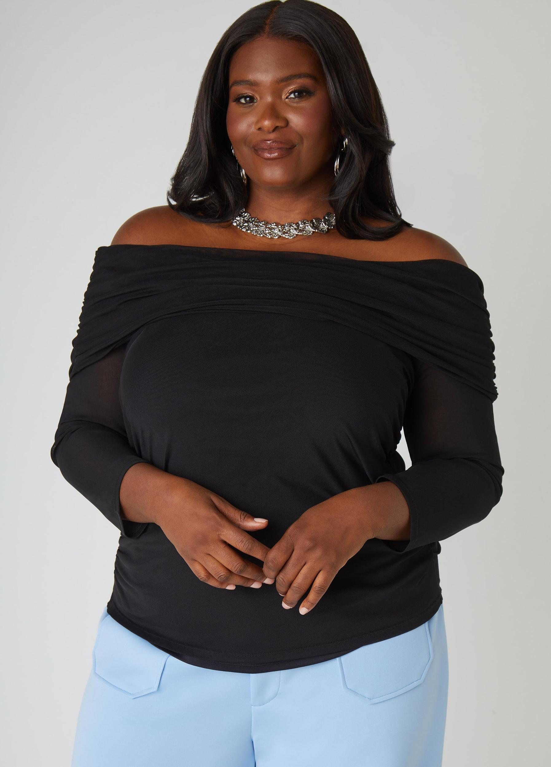 Off The Shoulder Ruched Mesh Top Product Image