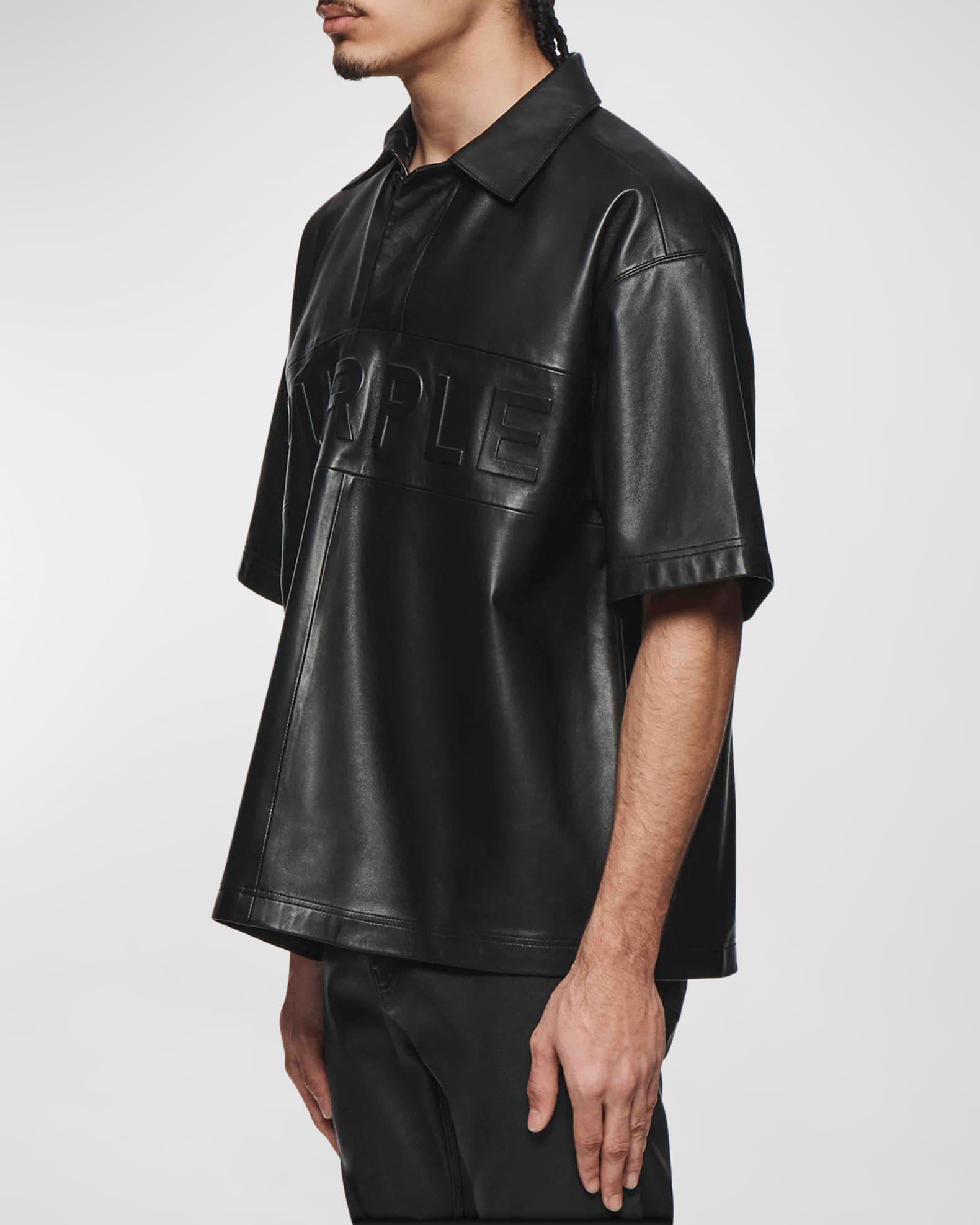 Men's Embossed Leather Polo Shirt Product Image